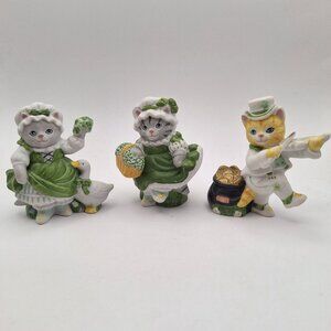 SET OF (3) VINTAGE KITTY CUCUMBER ST. PATRICK'S DAY FIGURINES KITTY PRISCIILA JP
